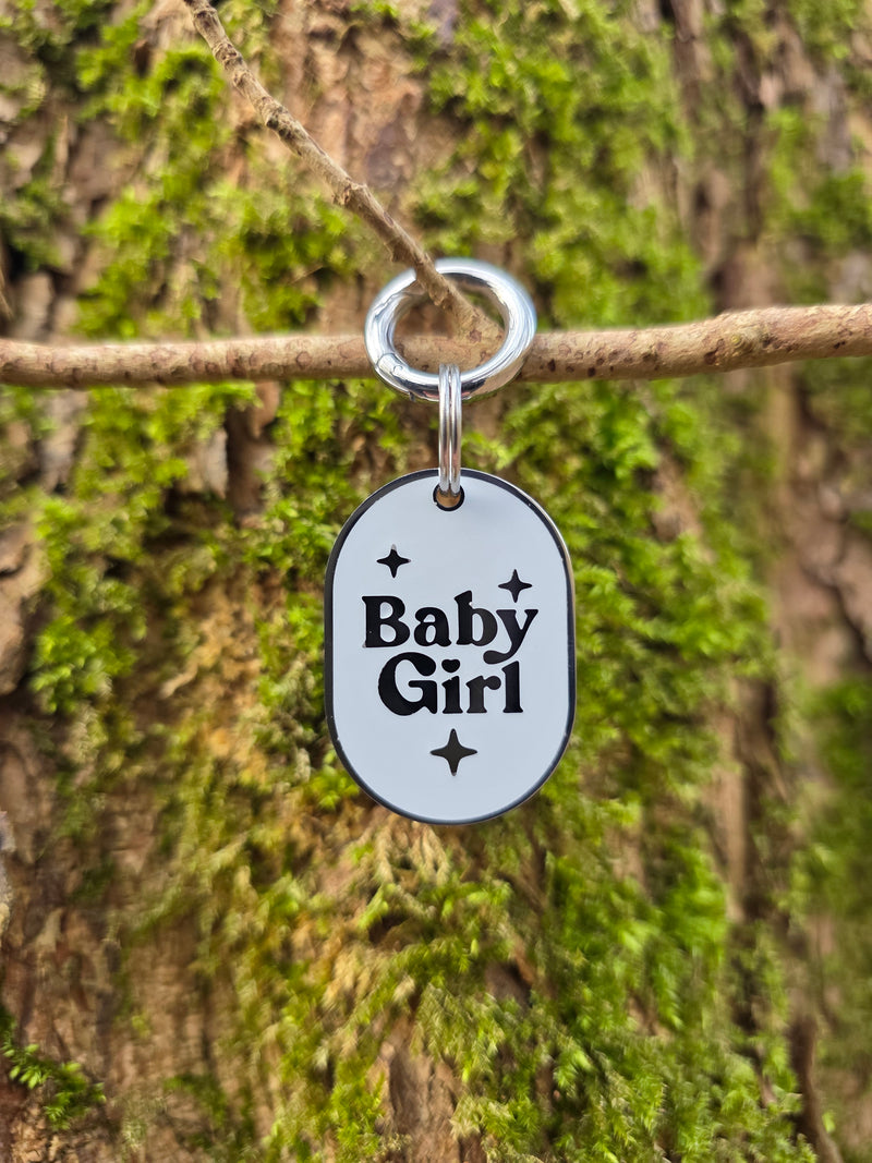 Zilveren hondenpenning Baby Girl met naam, gegraveerd RVS
